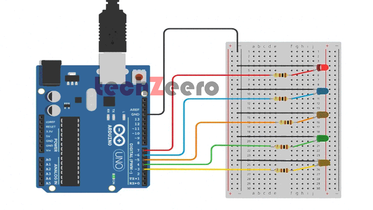 Output of Controlling Multiple LEDs With an Arduino