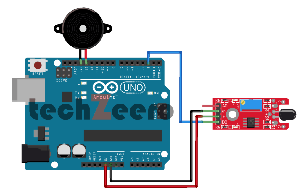 Circuit Diagram of Flame Sensor with Arduino Using Digital Pin