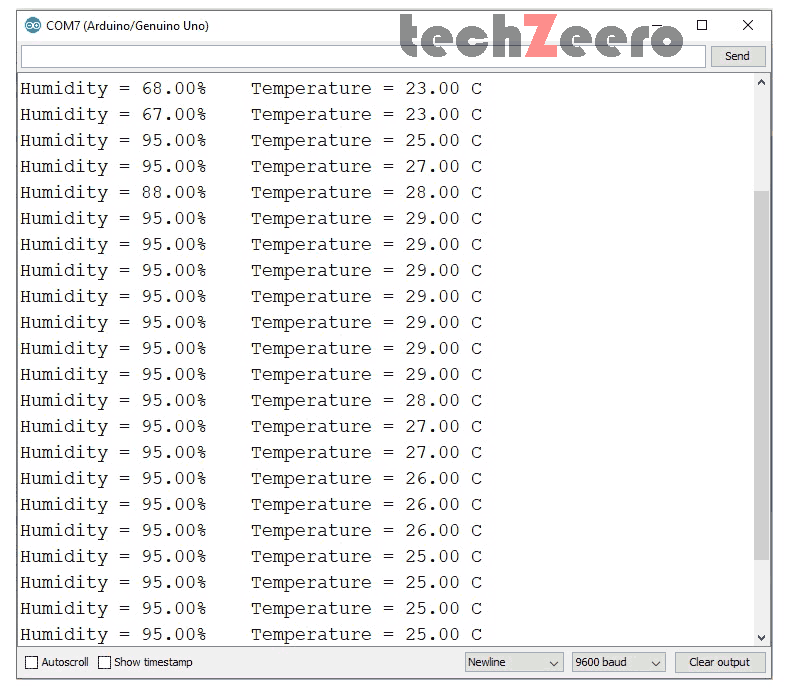 OUTPUT OF DHT11 WITH ARDUINO CODE 1