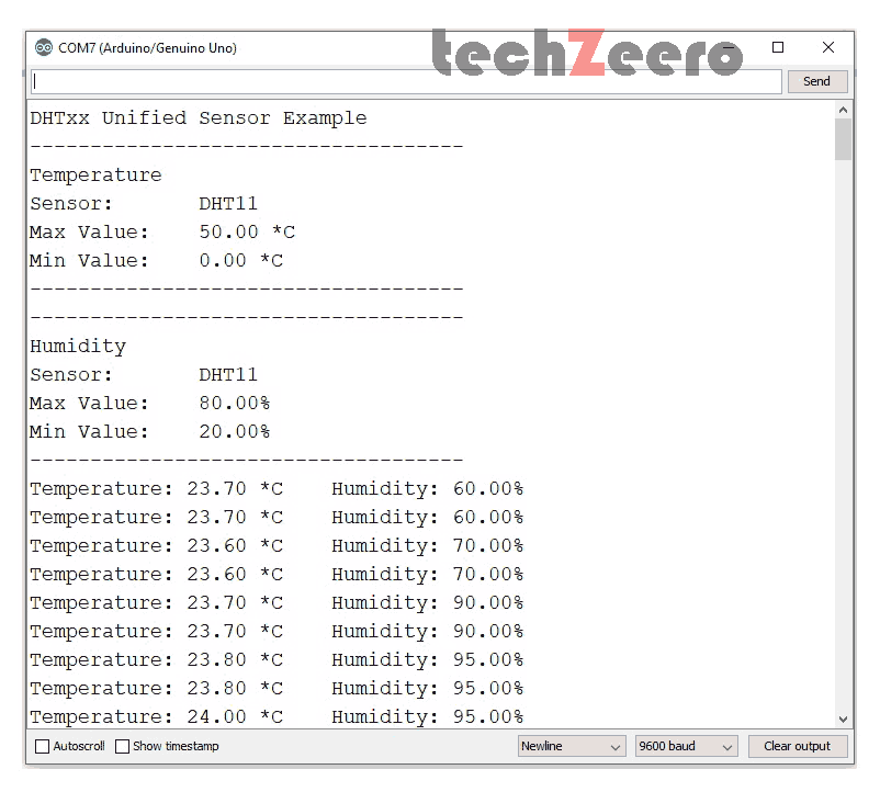 OUTPUT OF DHT11 WITH ARDUINO CODE 2